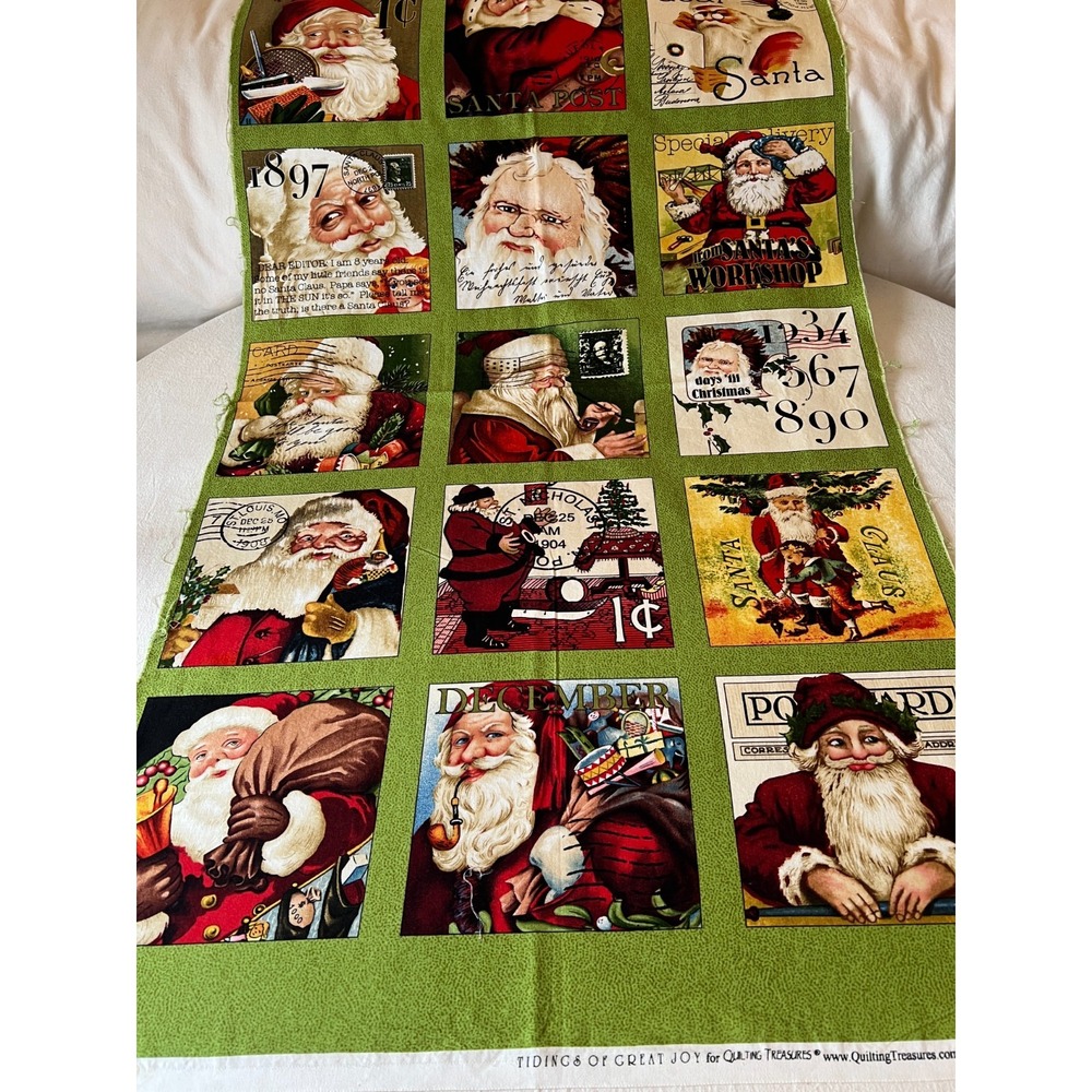Fabric VTG Christmas Tidings of Great Joy Postage Stamp Quilt Panel Washed 23x41